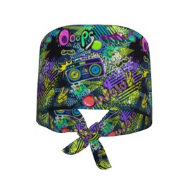 Vintage 80s 90s Print? Breathable Scrub Hat for Nurses & Doctors Adjustable Working Cap with Moisture-Wicking Fabric
