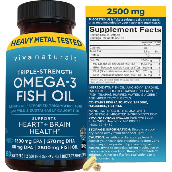 Viva Naturals Viva Labs Omega 3 Fish Oil Supplement, 180