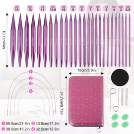 Interchangeable Circular Knitting Needles Set, 3.0-10 mm Knitting Needles Set, Interchangeable 13 Pairs Aluminium Circular Knitting Needles, Interchangeable Knitting Needles with Storage Bag, for