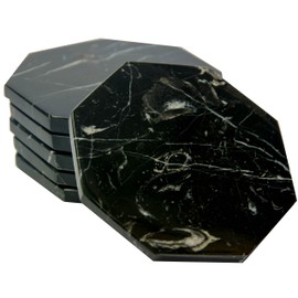 Set of 6 - Black Marble Stone Coasters Polished Coasters – 3.5 Inches (9 cm) in Diameter – Protection from Drink Rings -CraftsOfEgypt