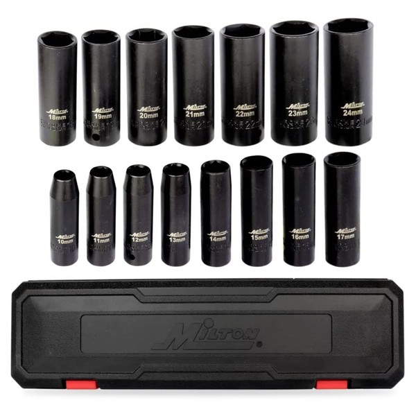 Milton Deep Socket Set, 1/2” Drive Impact Socket Set, 15-Piece