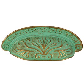 Baroque Scroll Work Verdigris Drawer Bin Pull | Centers: 2 1/2" | Cup Pull Handle for Antique Cabinet Door, Dresser Drawer, Desk | Furniture Reproduction Hardware | DL-P2683-064VDG