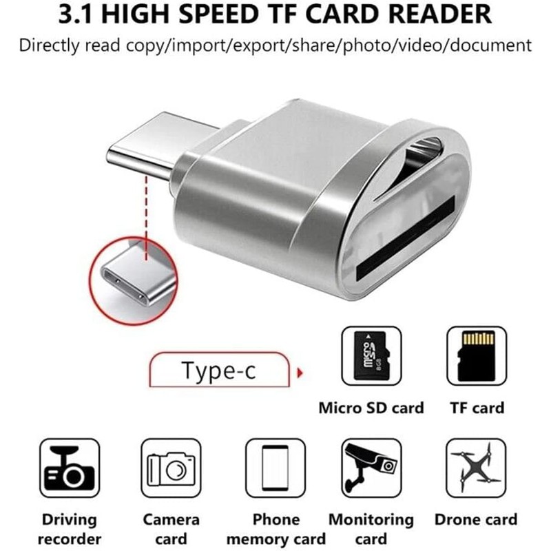 Silver USB C to SD Card Reader - OTG Adapter