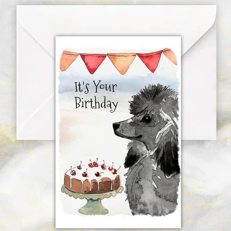 Black Poodle Dog Birthday Card