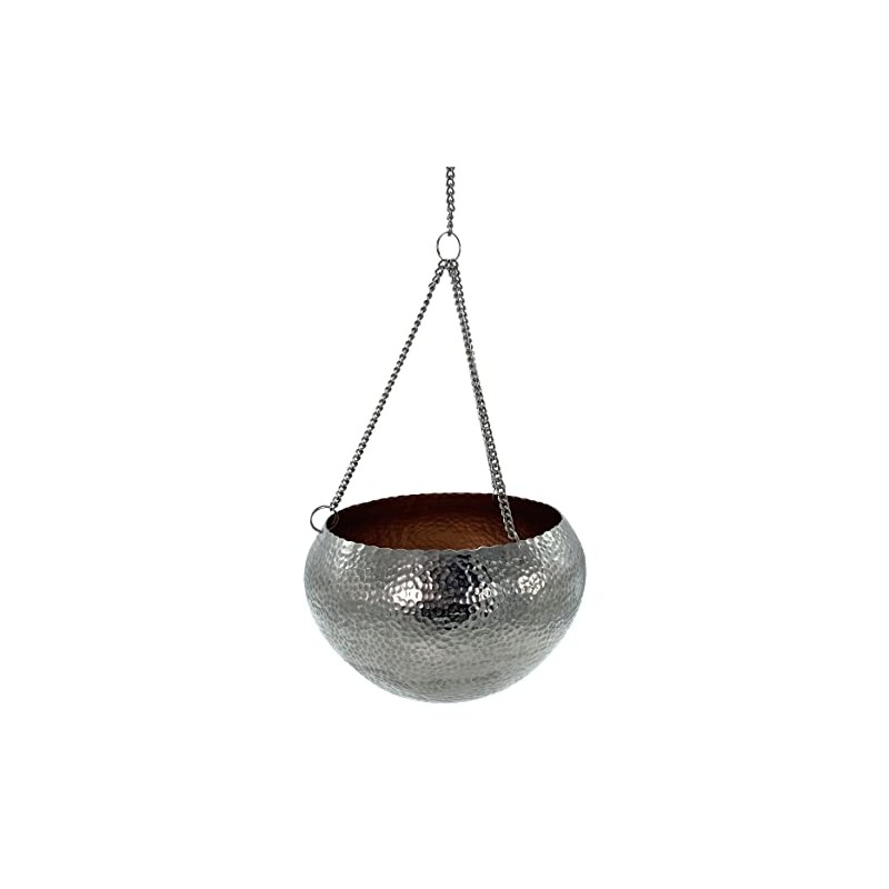 DARO DEKO Metal Hanging Basket Silver with Hammered Structure Diameter