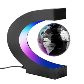 Surplex C-shape Magnetic Floating World Map, Globe with LED Display, Support, Rotating Earth, Home Decor, Office Decoration, Geography, Educational, Children's Toy, Gift, Black