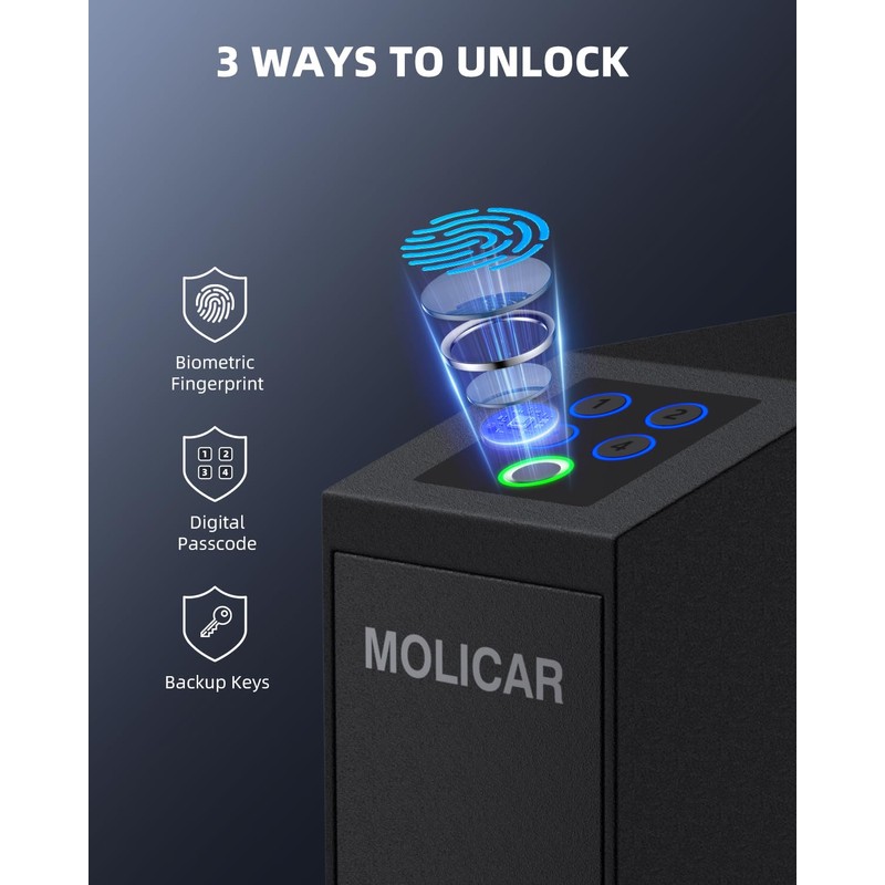 Biometric Gun Safe for Handgun Fingerprint 3 Ways Quick Access