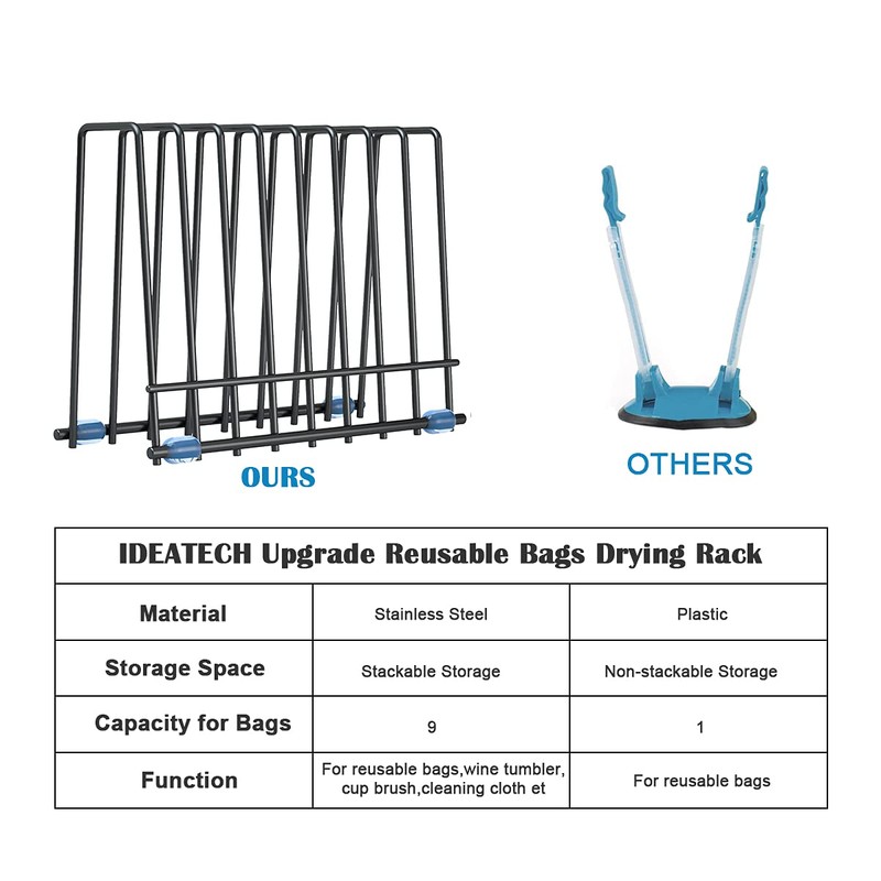 Reusable Storage Bags Rack, Stainless Stand for Reusable Storage Bags,