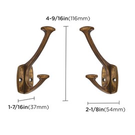 ZAUYX 5 Pack Antique Brass Hooks Decorative Heavy Duty Solid Large Coat Hooks for Towel Hanging Coats Robe Wall Mounted Towel Bags Door Back Bathroom Wall Hook.