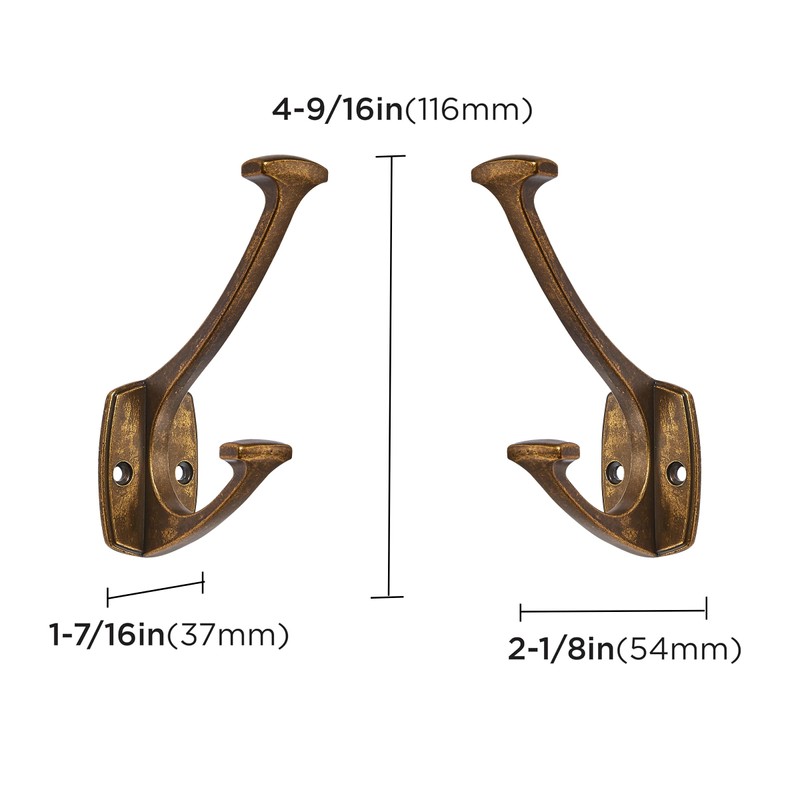 ZAUYX 5 Pack Antique Brass Hooks Decorative Heavy Duty Solid