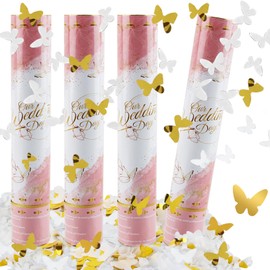 dellyy Confetti Cannon x 4, Party Popper Butterflies, Confetti Cannon Wedding, Confetti Shooter, Confetti Cannon XXL for Indoor and Outdoor Use (White Butterfly)