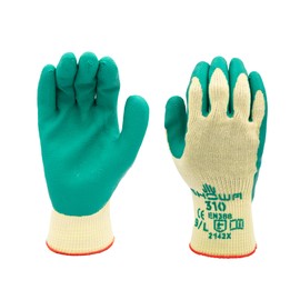 SHOWA 310 Natural Latex Palm Coated General Purpose Work Glove with Poly/Cotton Liner, Green, X-Large (1 Pair)