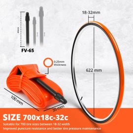 IMPALAPRO Ultralight TPU Inner Tube 700C 35g 0.25mm Thick Compatible with 700x18/23/25/28/30/32C Presta Valve 45/65/85mm - 700C Bike Inner Tube - Road Bike Inner Tube (2Pcs - Val 65mm 35g)