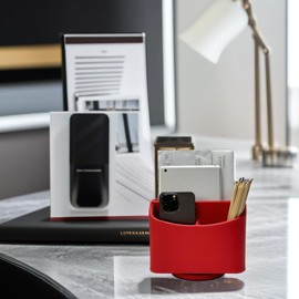 UnionBasic Rotating Desk Organizer, 360 Degree Desk Spinning Caddy, Desktop TV Guide/Mail/Media/Remote Controller Holder Organizer, Red