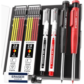 STAGEEK Carpenter Mechanical Pencils Set of 2 with Sharper Lead Construction Pencils Heavy Duty Carpenter Pencils for Construction (Black, Red, Yellow)