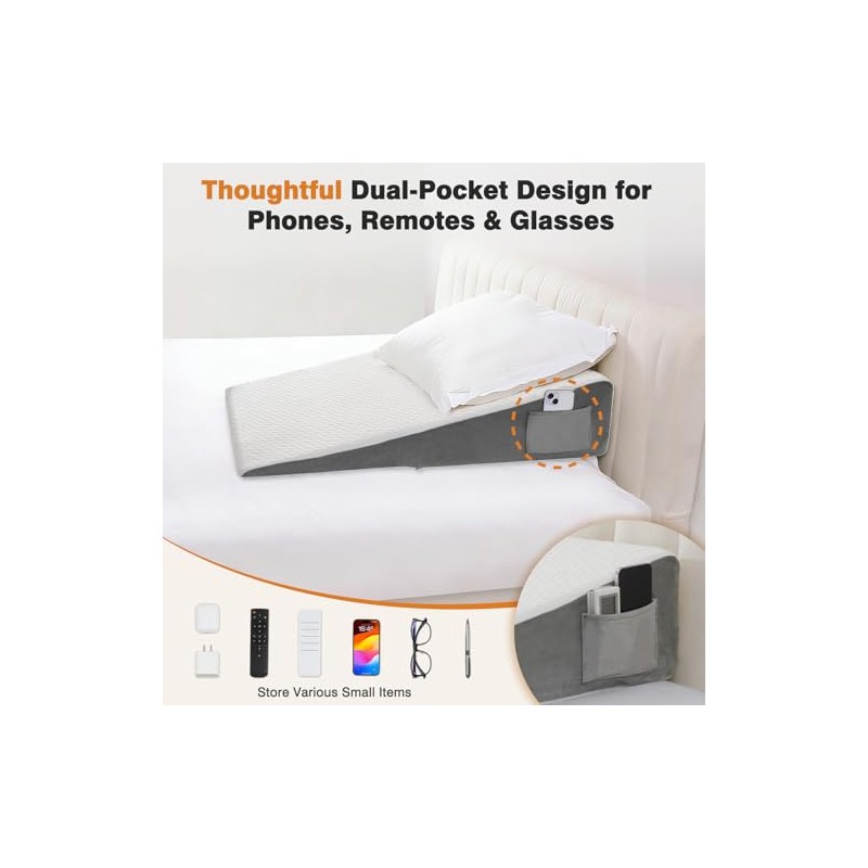 Vekkia 34" Extra-Long Wedge Pillow, Back & Arm Support, Bed