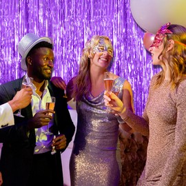 2 Pack Foil Curtain Backdrop Purple Metallic Tinsel Foil Fringe Curtains Photo Booth Props for Birthday Wedding Engagement Baby Shower Bachelorette Christmas Holiday Celebration Party Decorations