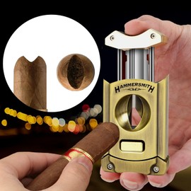 Hammersmith Beast V-Cut Cigar Cutter with Built-in Pull-Out 8mm Punch Cutter, Stainless Steel Blade, Easy Push-Button Spring-Action Release, Perfect Cigar Accessories for Men - Gold Finish