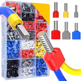 Pack of 1200 Wire End Ferrules Kit, 0.5.16 mm² Insulated Wire End Ferrules Assortment, Twin Wire End Ferrules and Single-Line Ferrules Set, Cable End Ferrules Set, with Practical Assortment Box