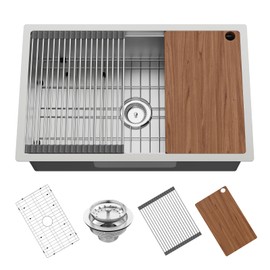 Kitchen Sink Workstation,30 x 19 Inch Stainless Steel Undermount Single Bowl Kitchen Sink Built-in Ledge Drop In Workstation Sink Nice For Placing/Sliding Accessories-Cutting Board,Drying Rack ...