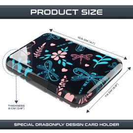 Women's Aluminium Card Holder with RFID Blocking System Card Protection Anti-Fraud Anti-Contactless Large Capacity Dragonfly, Dragonfly pattern, Elegant