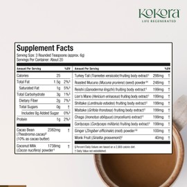 kokora 7 Mushroom Mocha - Organic Adaptogenic Mushroom Powder - Including Turkey Tail & Lions Mane - Energizes & Promotes Mental Clarity* - Vegan, Gluten Free, No Added Sugar - 20 Servings - 120g