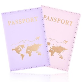 GIKPAX 2 Pack Passport Cover, PU Leather Passport Holder, Travel Wallet for Passport, Ticket Card, Boarding Passes, Credit Card, Business Cards, Pink, Purple, Travel