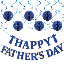 Happy Fathers Day Decorations, Father's Day Decor Banner with Hanging Swirls, Honeycomb Balls Party Supplies, Dad Fathers Day Party Theme Event Celebration for Wall Home Office Mantle