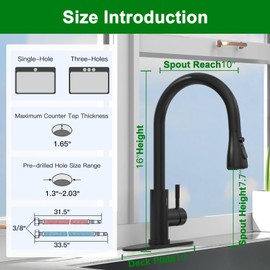 Black Touchless Faucet for Kitchen Sink: MSTJRY Smart Motion Sensor Activated Kitchen Faucet with Pull Down Sprayer - Hands-Free Single Handle Stainless Steel Sink Faucet 1/3 Hole Deck Plate