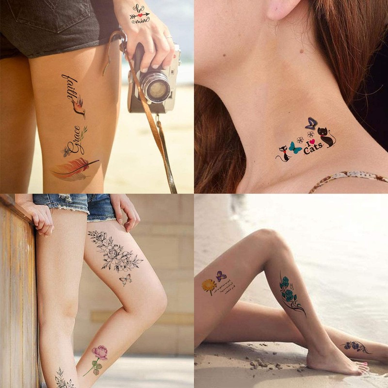 60 Sheets Waterproof Butterfly Flower Temporary Tattoos Stickers for Women,Multiple