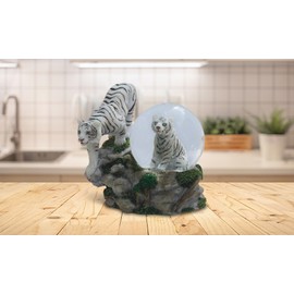 4"H White Tiger with Cub Glitter Snow Globe Ornament Home Decor Unique Gift