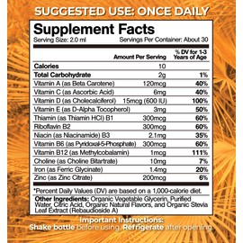 USDA Organic Kids Multivitamin with Iron for Toddlers | Organic Liquid Multivitamin Multimineral Drops for Kids Ages 1-3 | Immune Support for Toddlers | Sugar Free | Vegan | Non-GMO | 2 Fl Oz