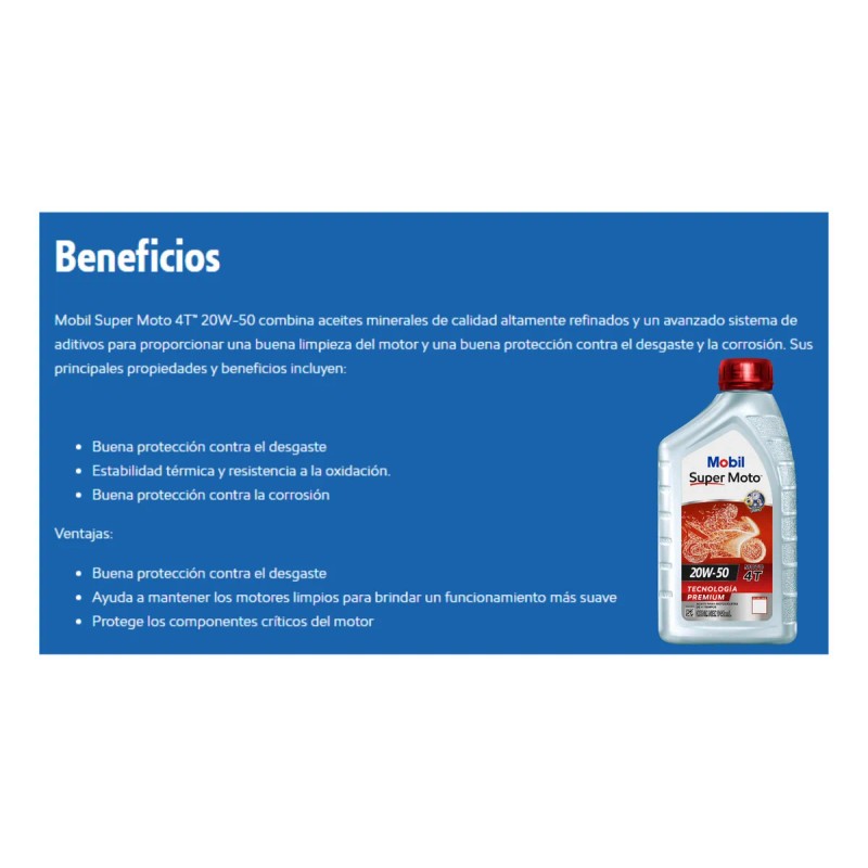 Aceite Mobil Super Moto 4T 20w-50 946mL
