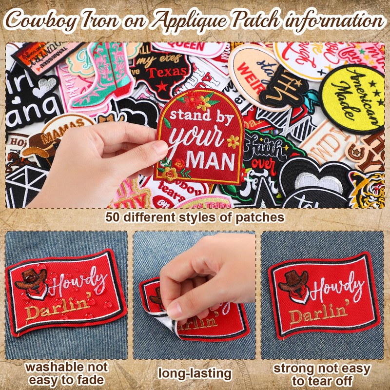 Lyrow 50 Pcs Western Cowboy Iron on Patch for Hat