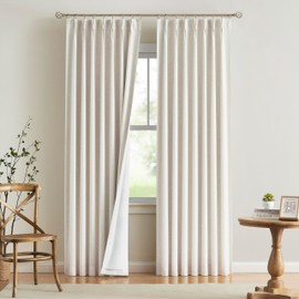 Vision Home Natural Pinch Pleated Full Blackout Curtains Linen Blended Room Darkening Window Curtains 63 inch for Living Room Bedroom Thermal Insulated Pinch Pleat Drapes with Hooks 2 Panel 40"Wx63"L