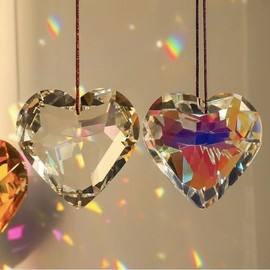 Pack of 2 Crystal Decorative Pendants, Heart Crystal Suncatcher, Prism Crystal Ball, Glass Pendant Crystal Balls, Crystal Suncatcher, Crystal Pendant for Home, Office, Garden Decoration