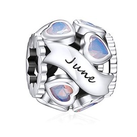NINGAN Birthstone Charms for Bracelets-925 Sterling Silver Openwork Bead Charms, Love Heart Charms for Bracelets and Necklaces, Happy Birthday Gifts for Women Girls (June)