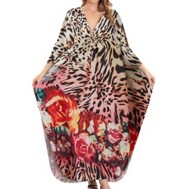 Bsubseach Caftan Women Cover Ups for Swimwear Plus Size Kaftan Dress Batwing Sleeve Beach Coverups Resort Wear Leopard