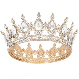Papoopy Crown for Women, Queen Crown Tiara for Princess Party (Gold White)