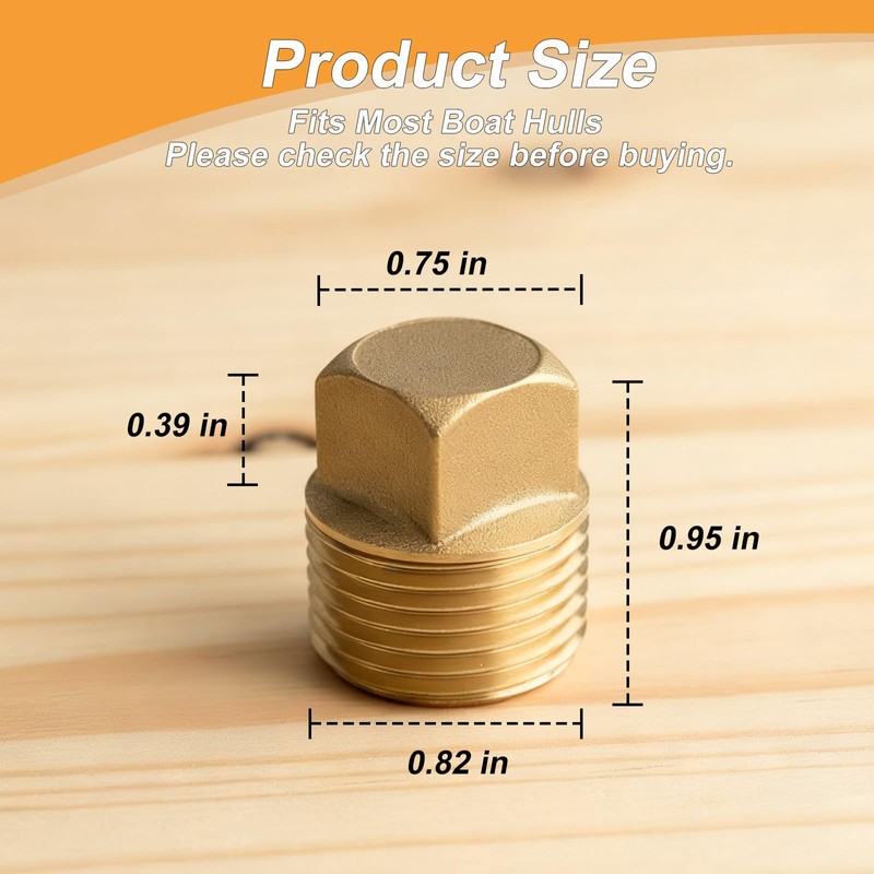 1/2 Inch NPT Boat Drain Plugs, 2 Pack Solid Brass