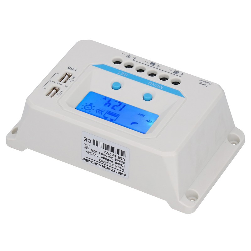 Solar Charge Controller Panel PWM 30A Household ABS Shell LCD