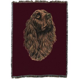 Pure Country Weavers Boykin Spaniel Woven Blanket Red BG by Robert May - Cotton Tapestry Throw - Made in The USA - 72" x 54"