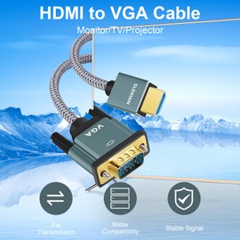 SLDXIAN HDMI to VGA (Male to Male) Cable, Aluminum alloy shell Nylon Braided & Gold-Plated Support 1080P Compatible with Computer, Desktop, Laptop, PC, Monitor, Projector (1M)