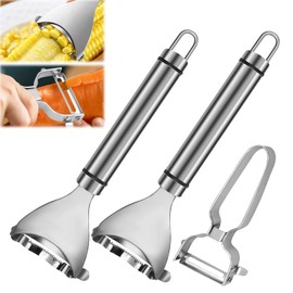 Abnaok Stainless Steel Corn Peeler, ​Magic Corn Cob Stripper Tool,Premium Stainless Steel Corn Thresher with Ergonomic Handle,Corn Cob Remover (2x Corn Peeler+ 1 x Vegetable Peeler)