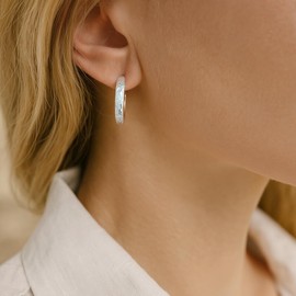 Hoop Earrings Silver Hammered 925 Silver Large Earrings in C Shape Earrings Minimalist Vintage Gift Girlfriend