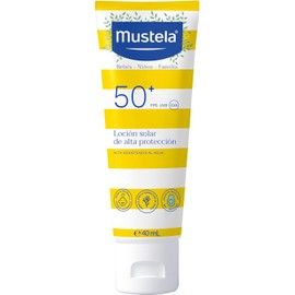 Mustela Sun Lotion SPF 50, Face, Body, with Avocado Perseosis, Babies, Children, Whole Family, Suitable for Pregnancy - Very High Protection Against UVB and UVA Rays (40 ml)