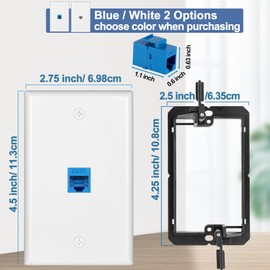 5 Pack Ethernet Wall Outlet Cat6 Plate RJ45 Coupler Keystone Jack Female to Female Gifts Network Blue 1 Port Inline Connector with Low Voltage Mounting Bracket Internet Interconnect Panels Cable
