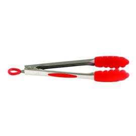 Mastrad 12-Inch Stainless and Silicone Tongs, Red