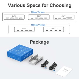 EJAY Mountable 4Ports USB3.0 HUB Alu Desktop Clamp Type C USB3.0 Splitter for Desk/Monitors with Extra Power Supply Port,59inches Data & 39inches Power Cables-5Gbps(3A1C) (JK-3A1C-BK)
