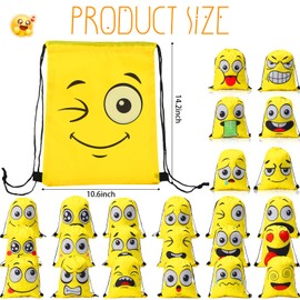 Cosblank 24 Pcs Emoticon Drawstring Backpack for Kids Teens Backpack Bags Emotion Party Supplies Shoulder Gym Drawstring Bags Stuff Swimming Bag Nylon Backpack for Boys Girls Candy Favors Party Gift